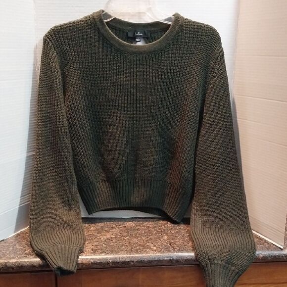 Lulu's Green Crew Neck Sweater Timeless Ribbed Knit - Picture 1 of 3